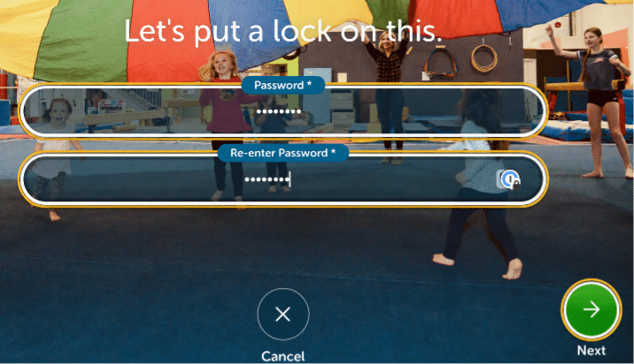 Create and confirm your password, then select Next