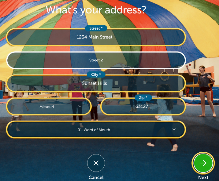 Complete all required address fields, then select Next