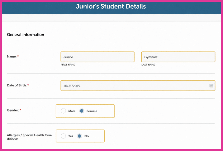 Complete the required student details