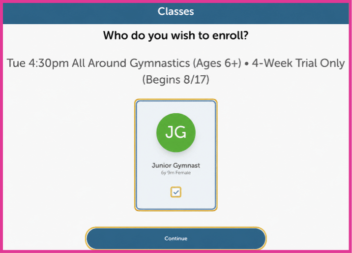 Select the student card, then Continue