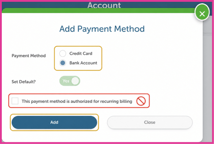 Choose a payment method and select Add